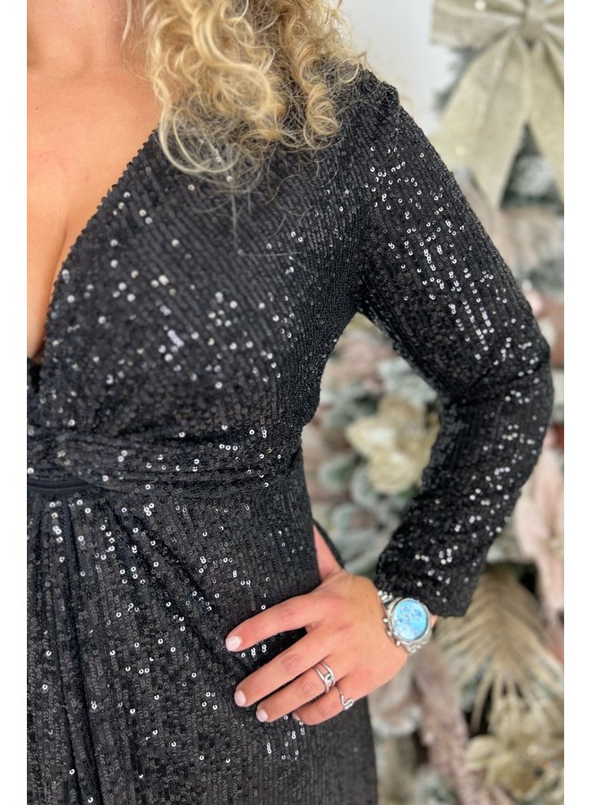 Sequin Knotted Dress - Black