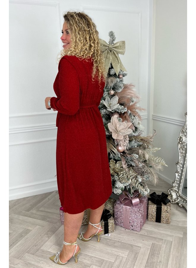 Glitter Shoulder Dress - Red