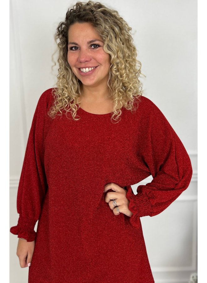 Sparkle Smocked Sleeve Tunic - Red