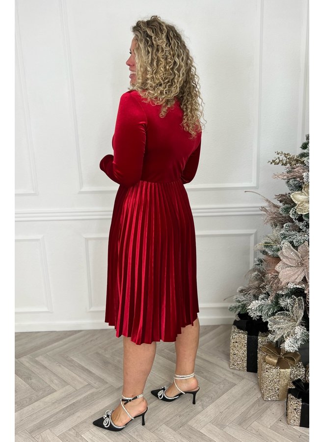 Bella Velvet Dress - Red