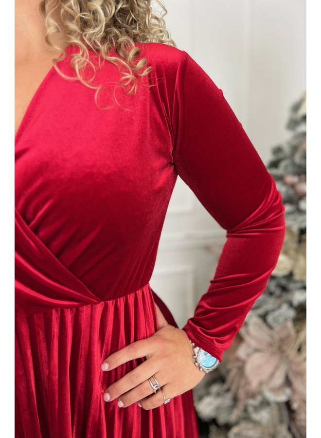 Bella Velvet Dress - Red