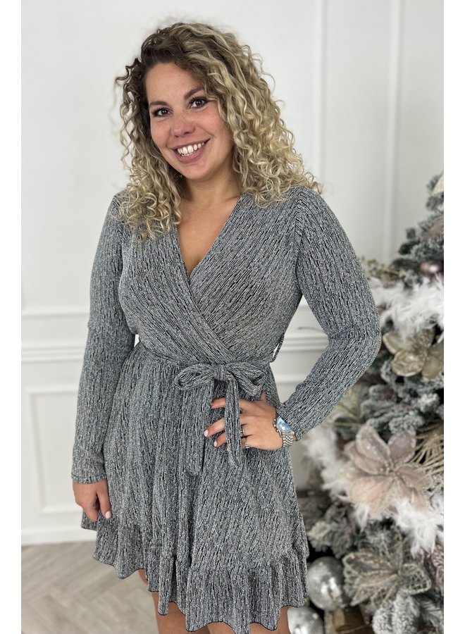 Ruffle Long Sleeve Dress - Silver