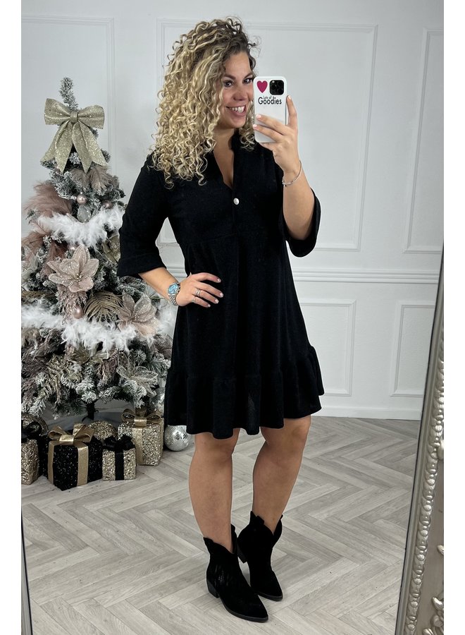 A Line Button Dress - Black