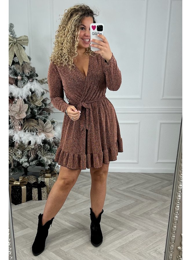 Ruffle Long Sleeve Dress - Rose Gold