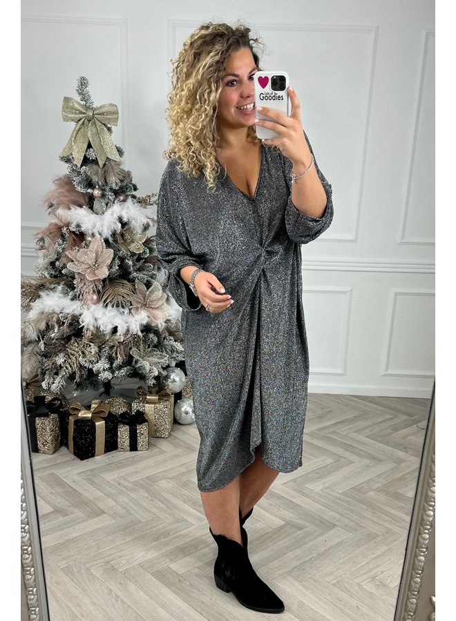 Curvy Glitter Knotted Dress - Silver