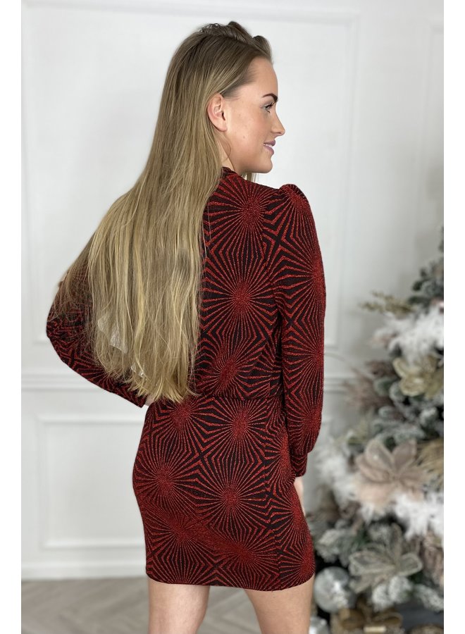 Glitter Print Dress - Red