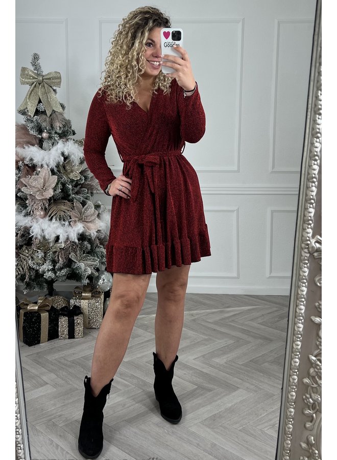 Ruffle Long Sleeve Dress - Bordeaux