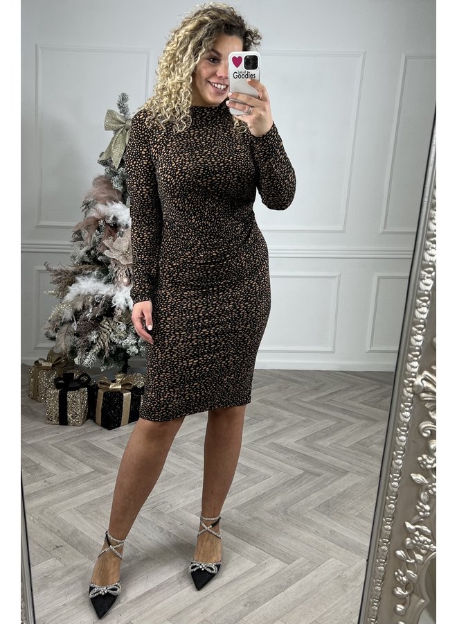 Cheetah Waterfall Dress - Black/Camel