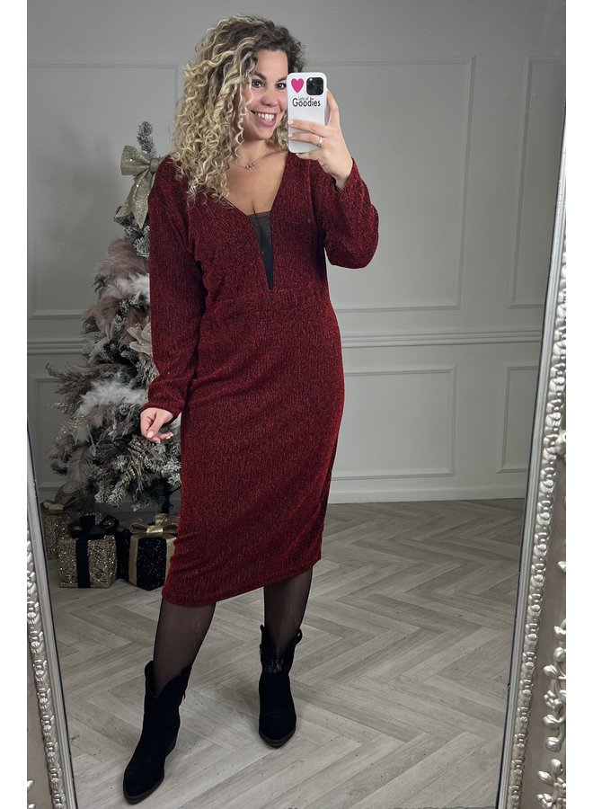 Curvy Sparkle Mesh Dress - Bordeaux