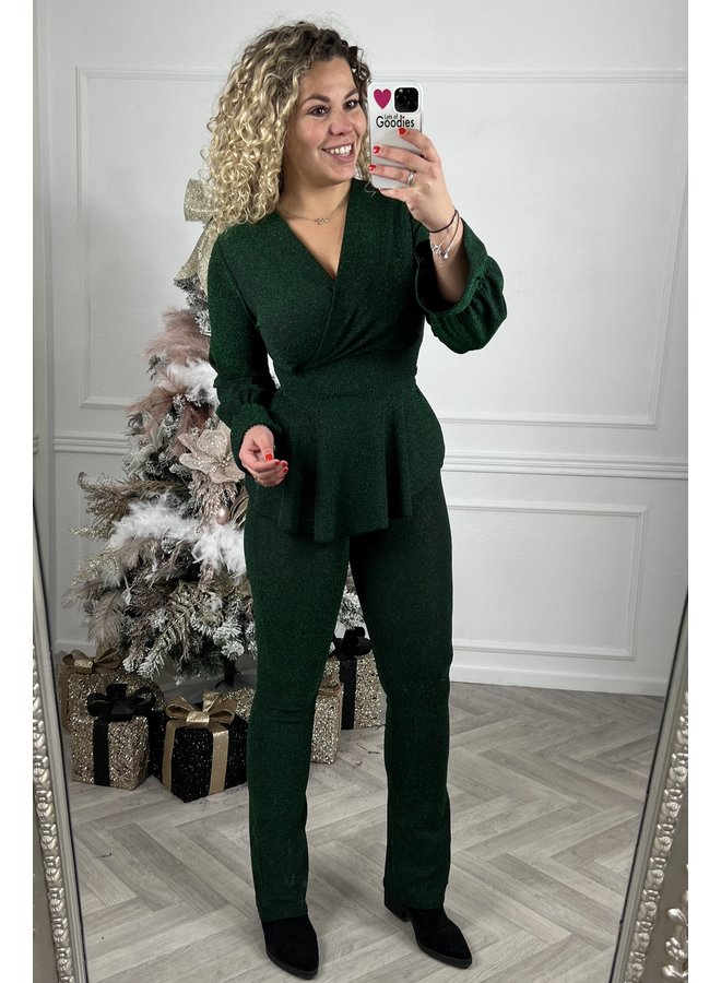 Glitter Flared Pants - Dark Green