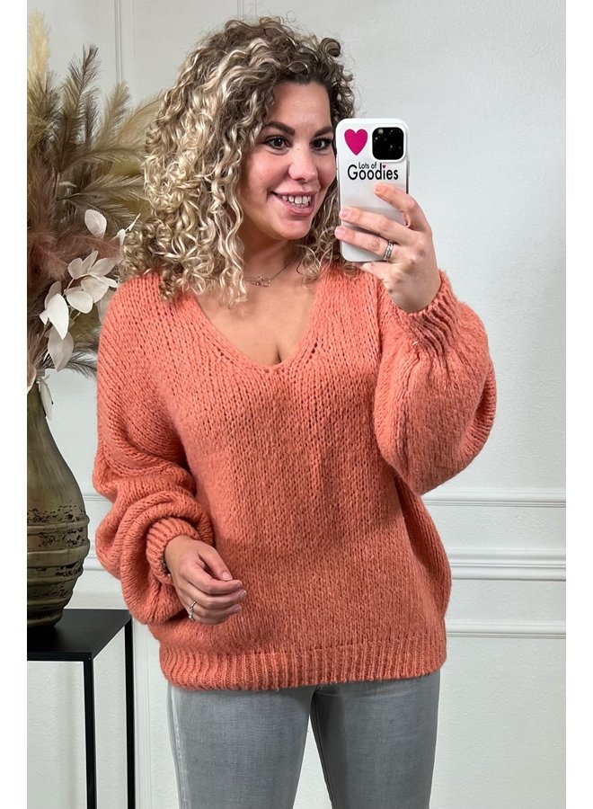 Favorite V Neck Sweater - Peach