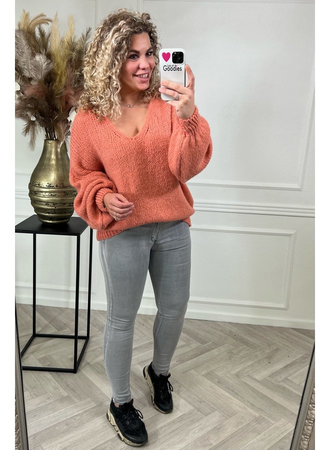 Favorite V Neck Sweater - Peach