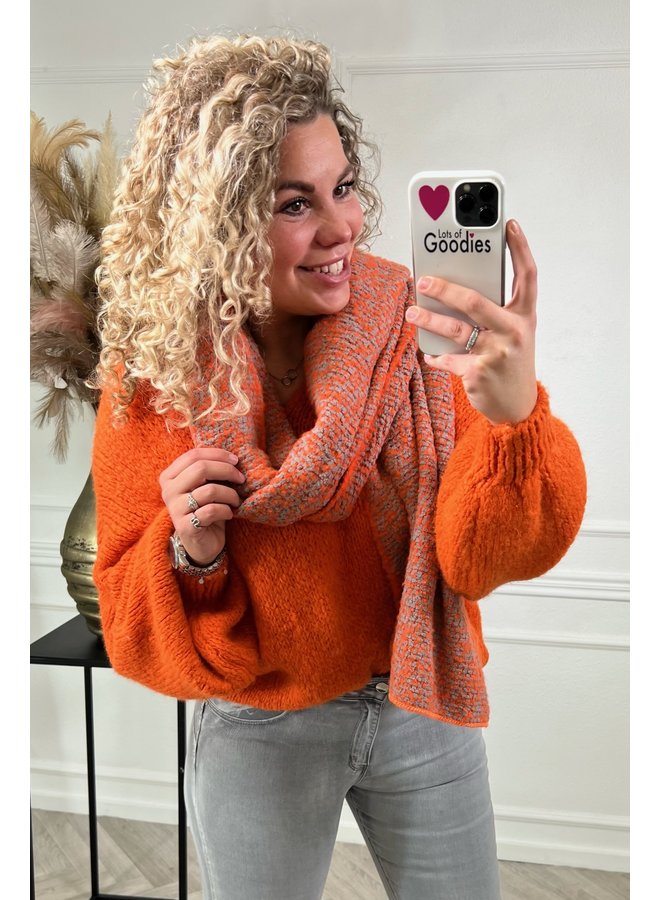 Cozy Print Scarf - Orange/Grey