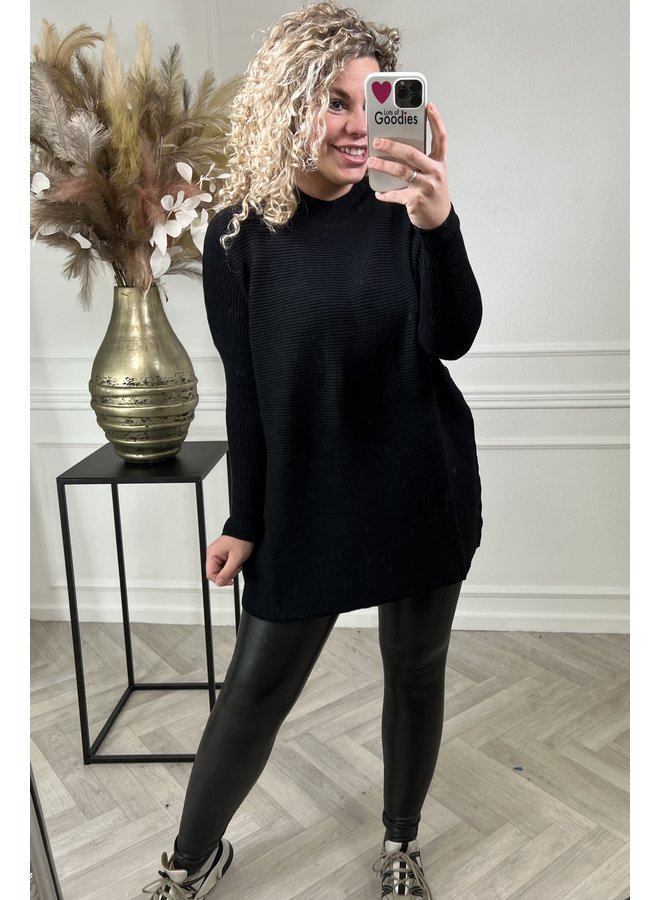 Ribbed Col Tunic - Black