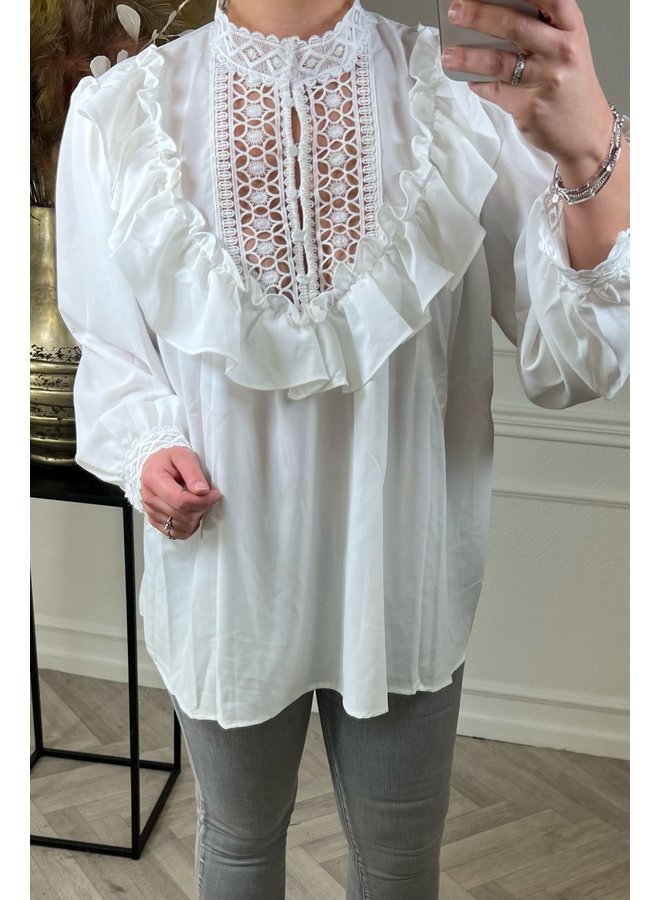 Ruffle Lace Blouse - White