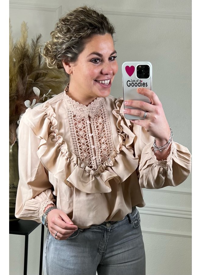 Ruffle Lace Blouse - Beige