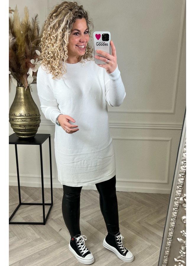 Oversized Ribbed Sweater Dress - White