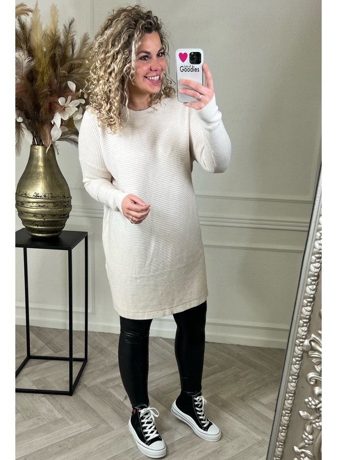 Oversized Ribbed Sweater Dress - Beige