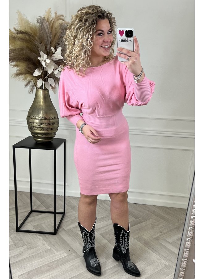 Rib Balloon Dress - Pink