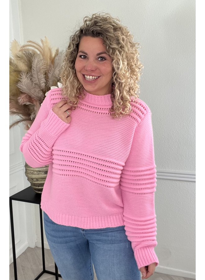 Open Ribbed Knitted Sweater - Light Pink