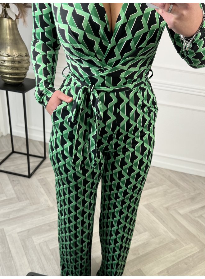 Retro Long Sleeve Jumpsuit - Green/Black