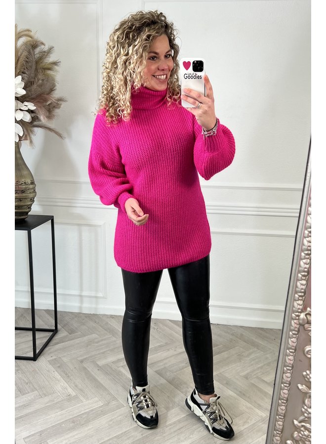 Knitted Col Dress - Fuchsia