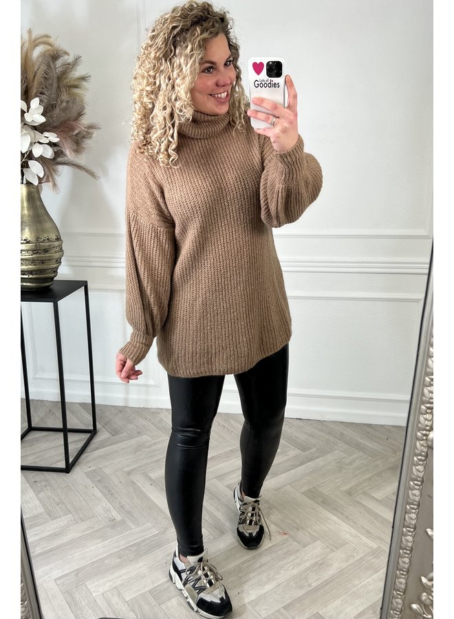 Knitted Col Dress - Camel