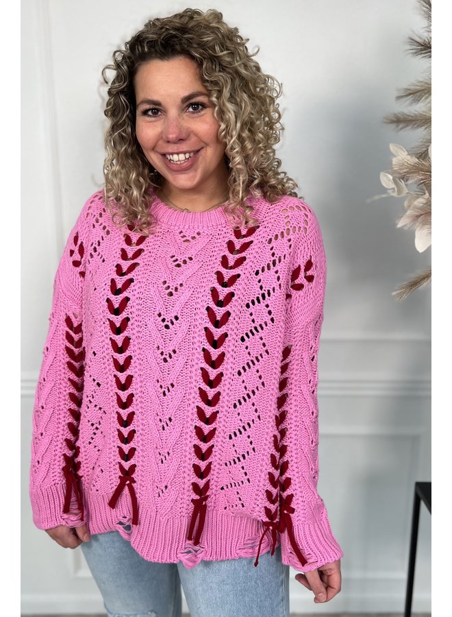Lian Braid Sweater - Pink/Red