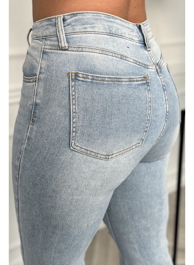 Ripped Straight Leg Jeans - Light Blue