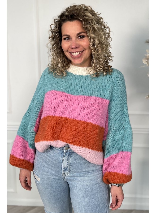 Musthave Knitted Striped Sweater - Turquoise/Pink/Orange