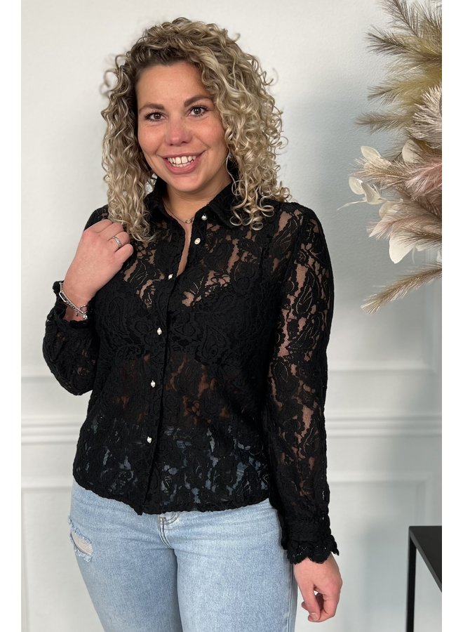 Lace Pearl Blouse - Black