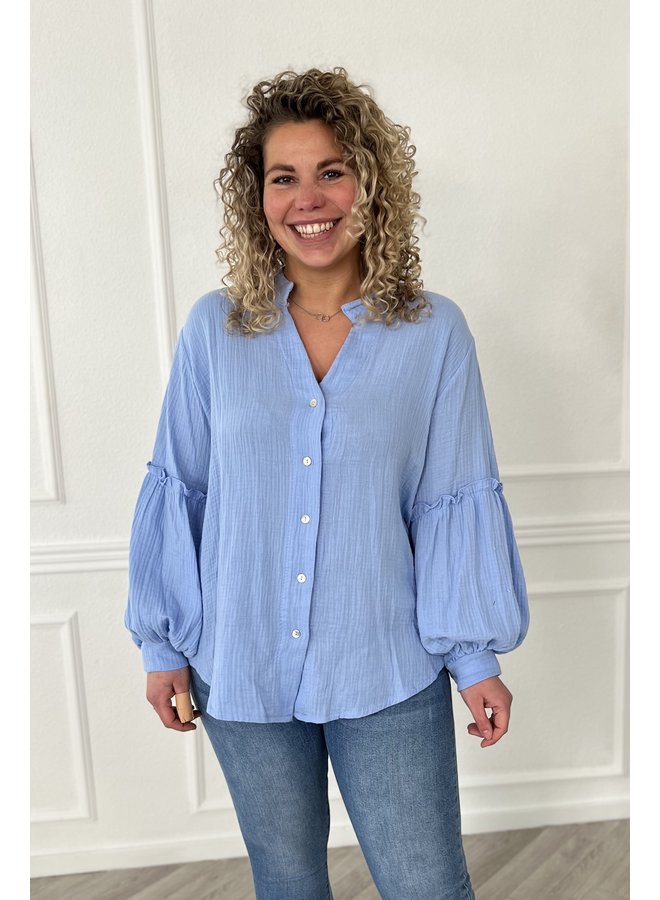 Summer Cotton Blouse - Light Blue