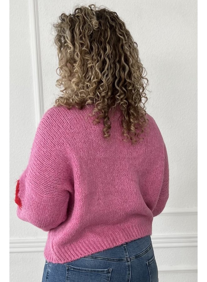 Flower Knitted Sweater - Fuchsia/Red