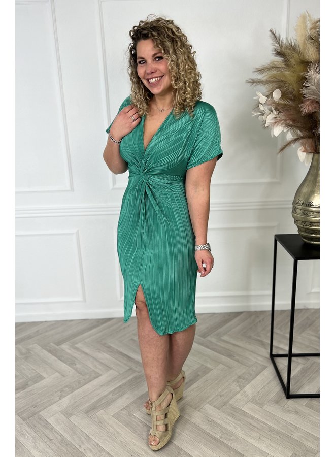 Knotted Plisse Dress - Green