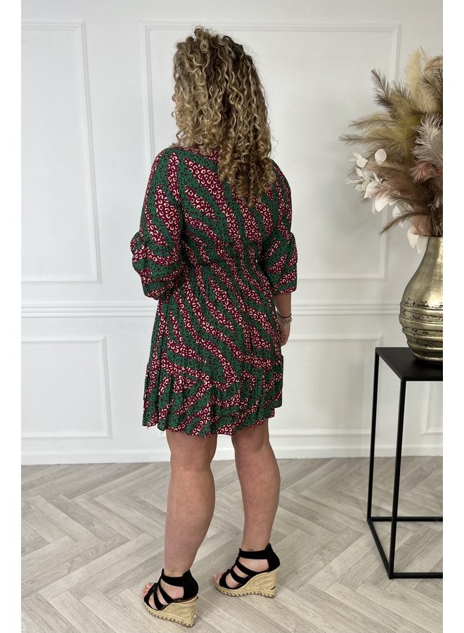 Short Taille Leopard Dress - Magenta/Green