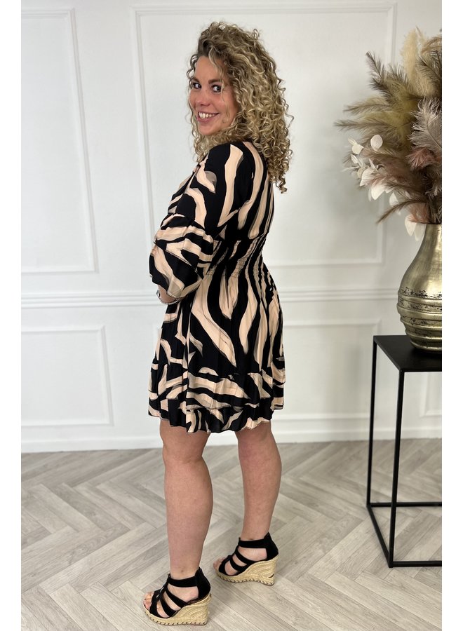 Short Taille Zebra Dress - Black/Camel