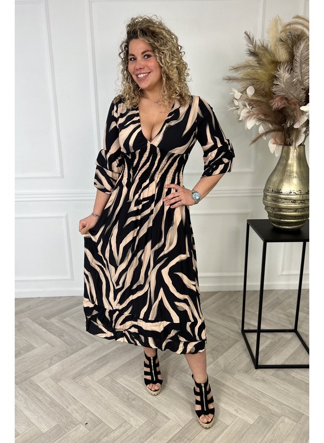 Long Taille Zebra Dress - Black/Camel