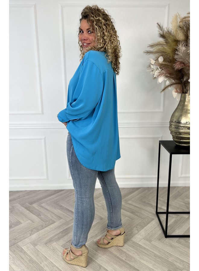 Balloon Sleeve Blouse - Light Blue