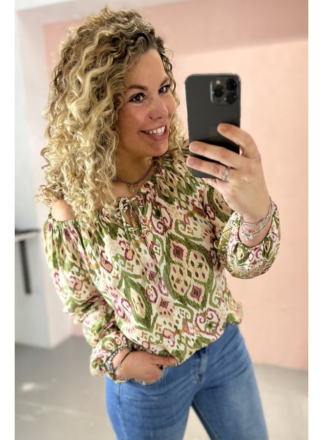 Spring Aztec Blouse - Armygreen