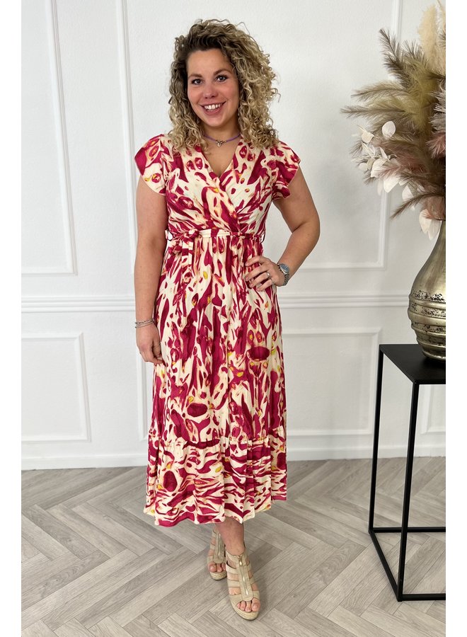 Maxi Print Bonaire Dress - Beige/Fuchsia