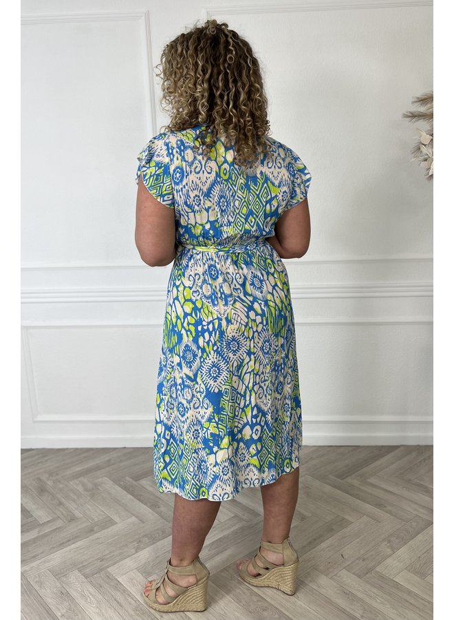 Midi Spring Dress - Blue/Lime/White