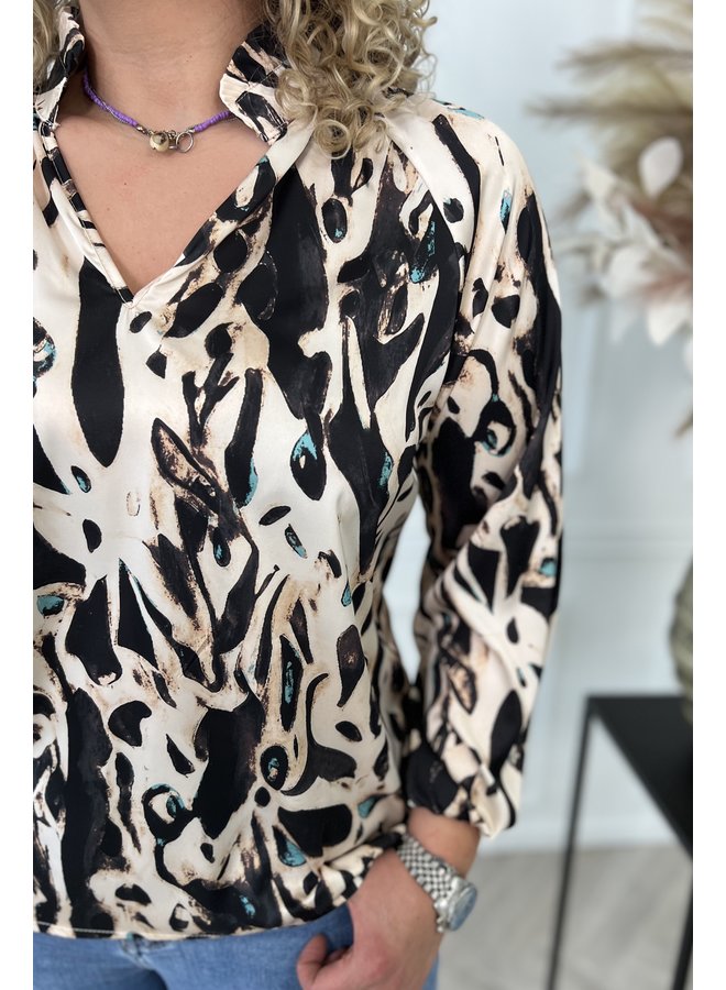 Classy Print Blouse - Black