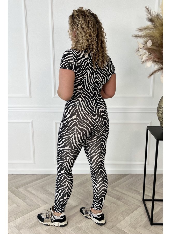 Zipper Catsuit Zebra - Black/White