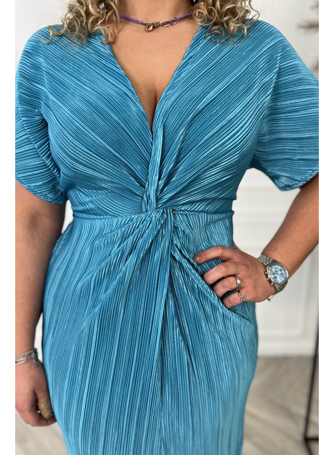 Knotted Plisse Dress - Aqua