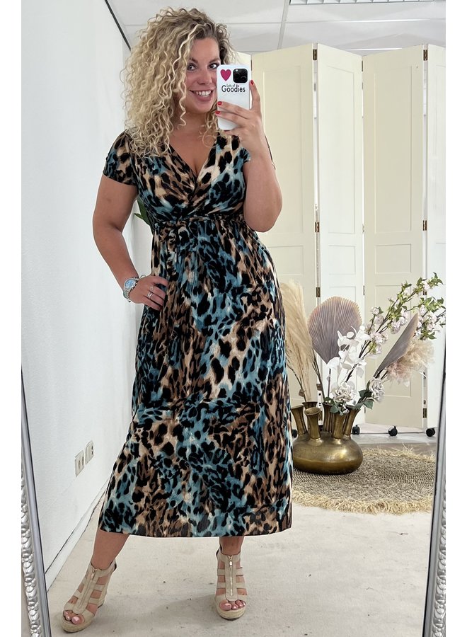 Curvy Leopard Strik Dress - Blue/Brown