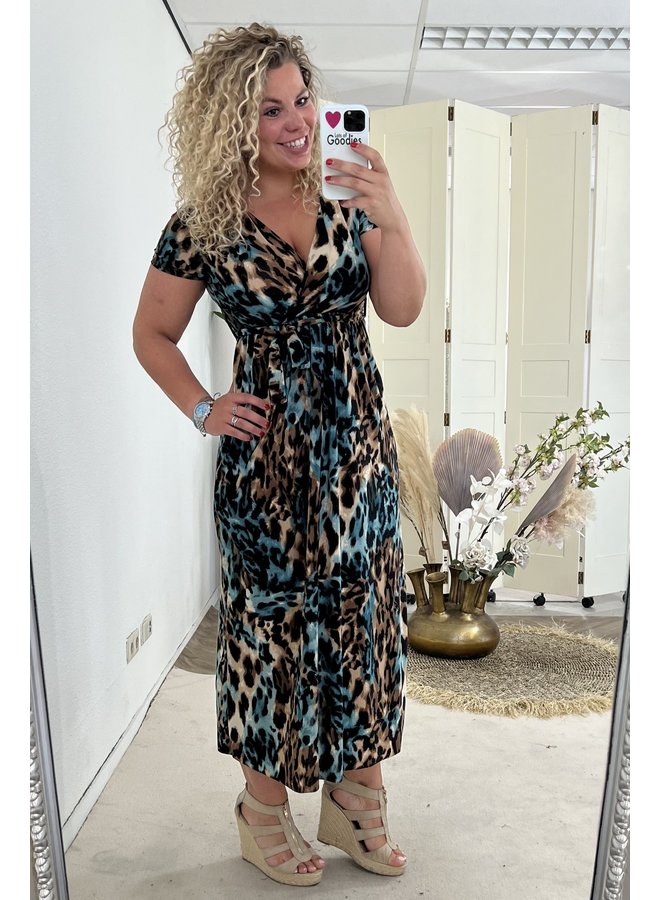 Curvy Leopard Strik Dress - Blue/Brown