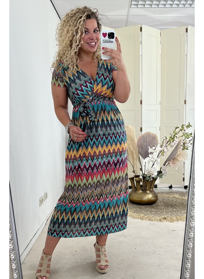 Curvy Rainbow Strik Dress - Blue/Oker