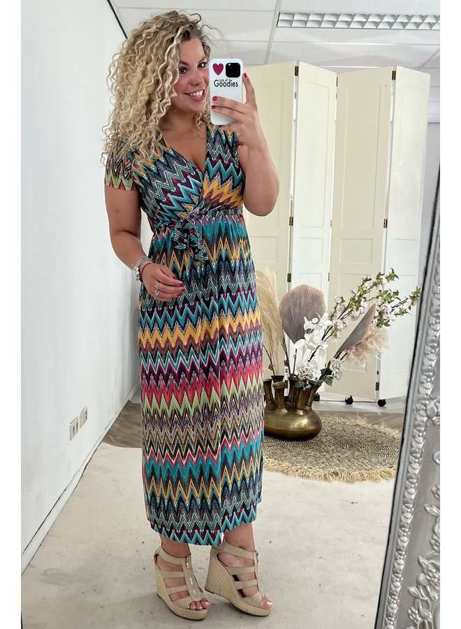 Curvy Rainbow Strik Dress - Blue/Oker