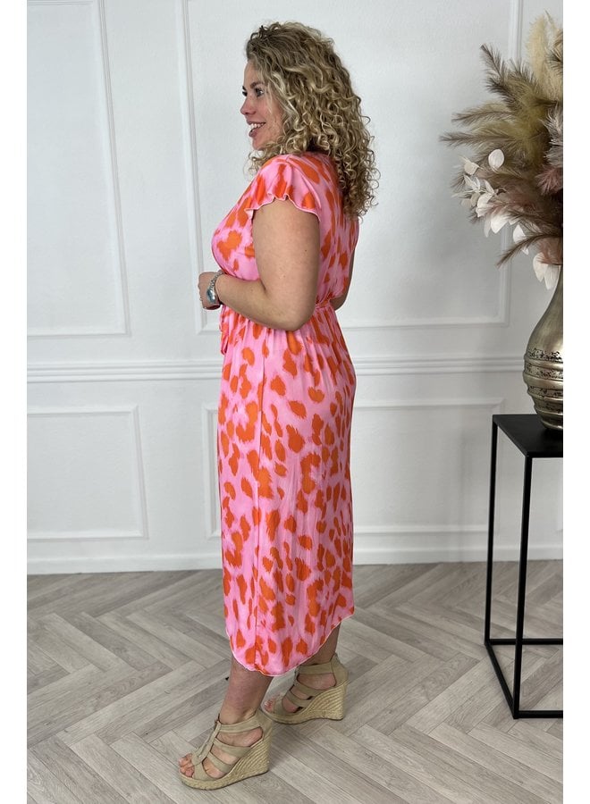 Curvy Strik Leopard Dress - Pink/Orange