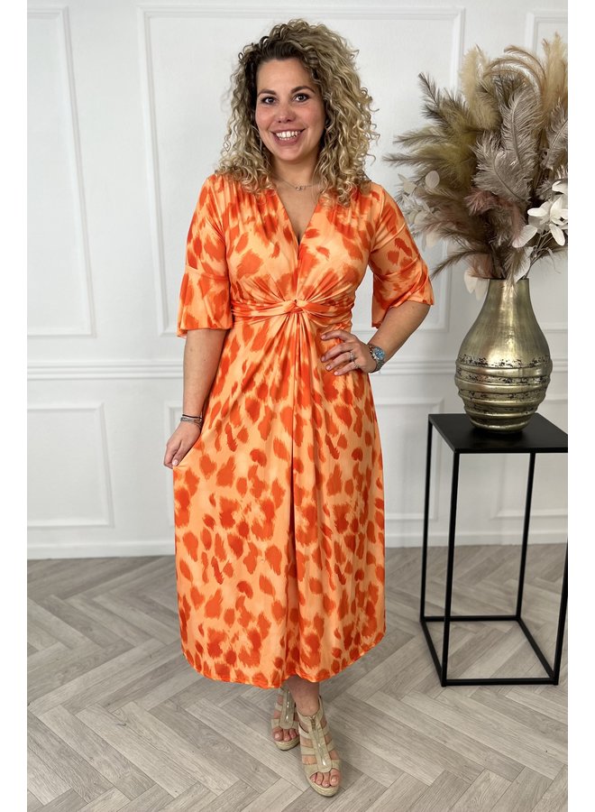 Curvy Knotted Leopard Dress - Orange